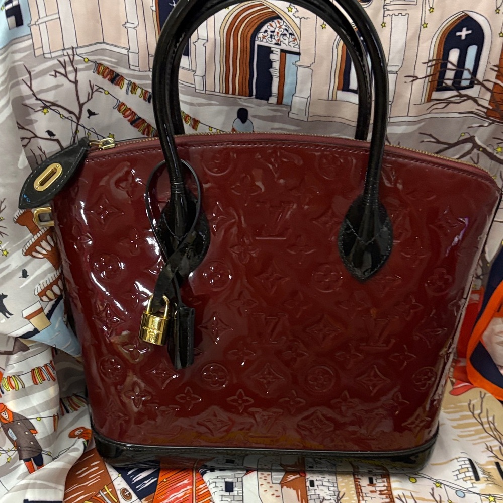 Louis Vuitton Burgundy and Black Patent Leather Satchel